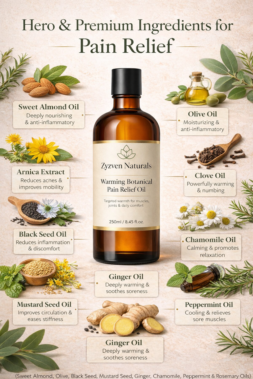 TERMAFLEX™ 250 ml Warming Botanical Pain Relief Oil – Muscles & Joints | Zyzven Naturals
