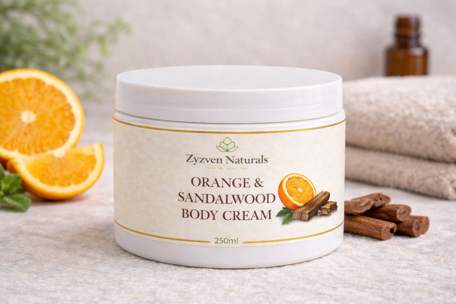 Zyzven Naturals Orange & Sandalwood Body Cream – Masculine Botanical Moisturiser (150ml / 250ml)
