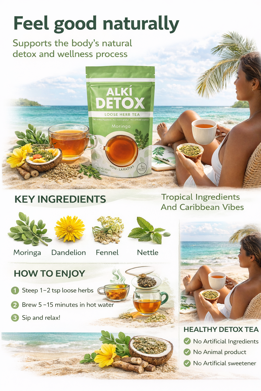 Zyzven Naturals Alki Detox with Moringa – Advanced Non-Laxative Metabolic Detox Tea (80g)