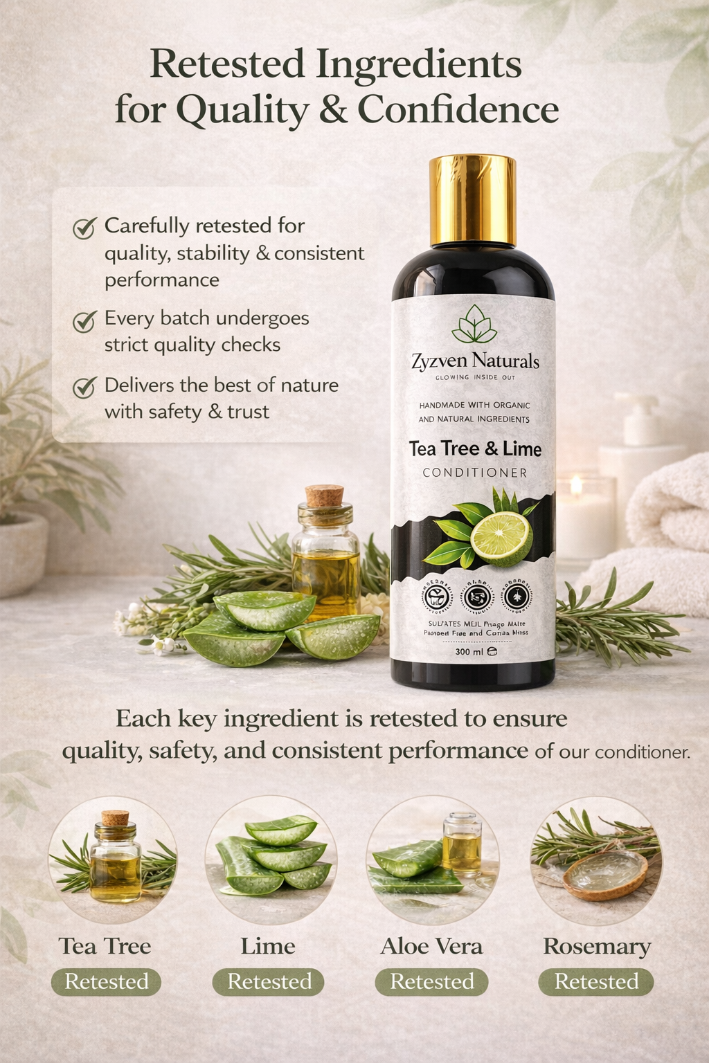 Zyzven Naturals Tea Tree & Lime Conditioner – Certified Organic | 300 ml