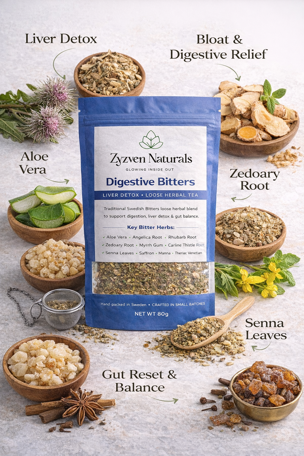Zyzven Naturals Digestive Bitters Tea – Liver Detox Loose Herb Tea (80g)