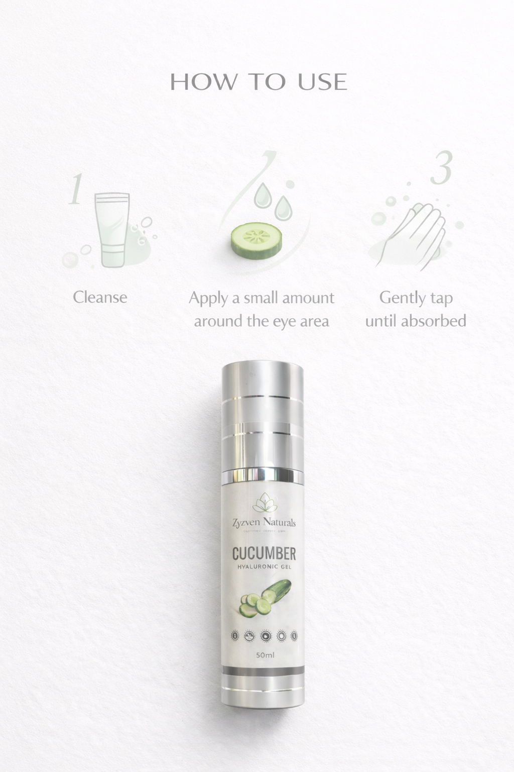 Zyzven Naturals – Cucumber & Hyaluronic Cooling Eye Gel – 50ml
