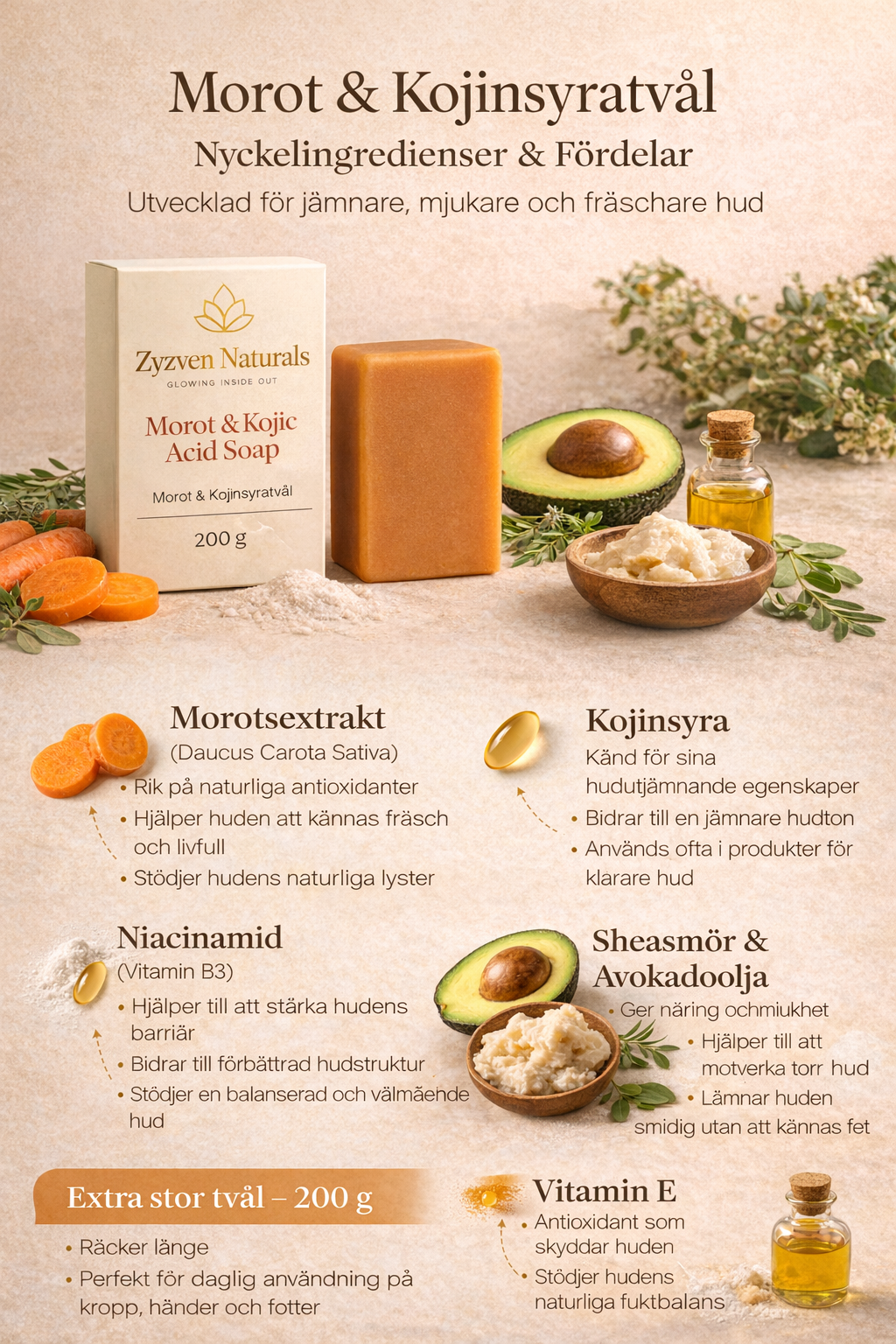 Carrot & Kojic Acid Soap – Large 200 g Bar