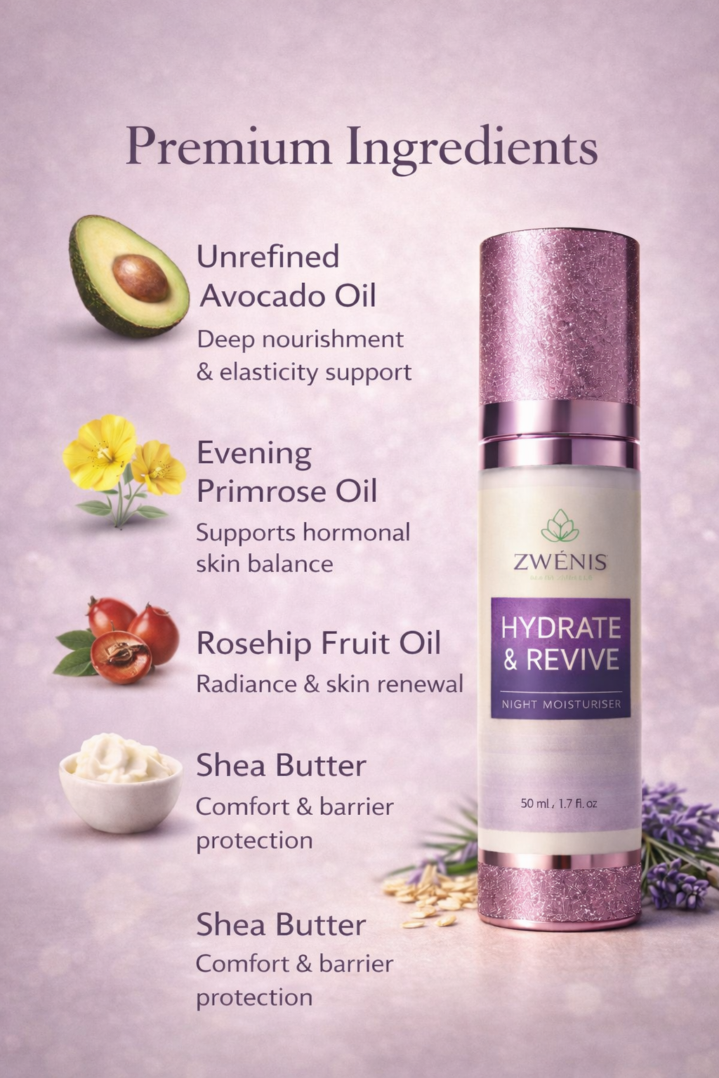 ZWÉNIS Hydrate & Revive Night Cream – Menopause & Ageing Skin (50 ml)
