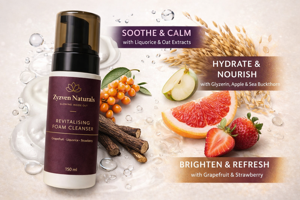 Zyzven Naturals Revitalising Foam Cleanser Med Grapefrukt, Lakrits & Jordgubb – 150 ml