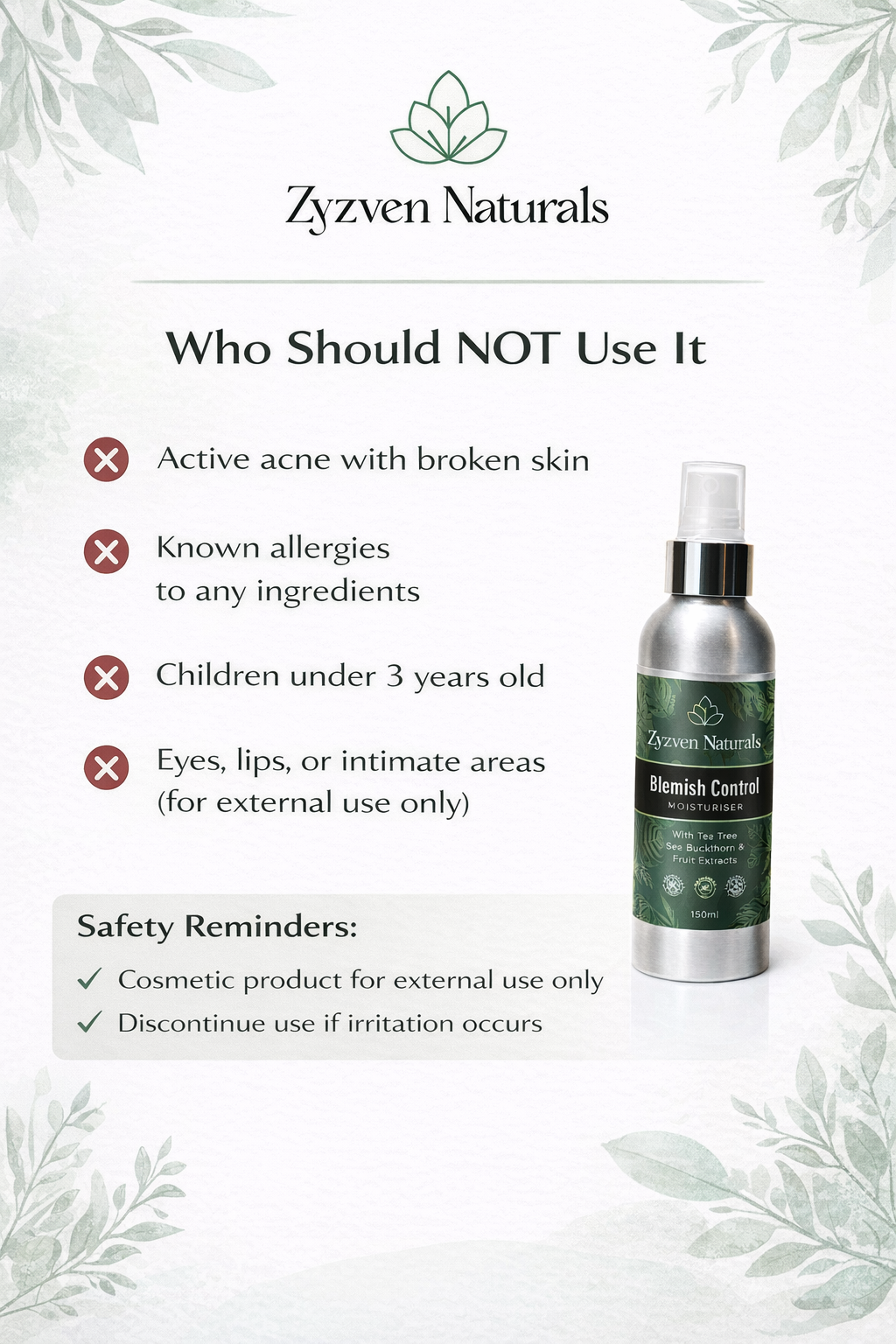 Zyzven Naturals Blemish Control Moisturiser – 150ml