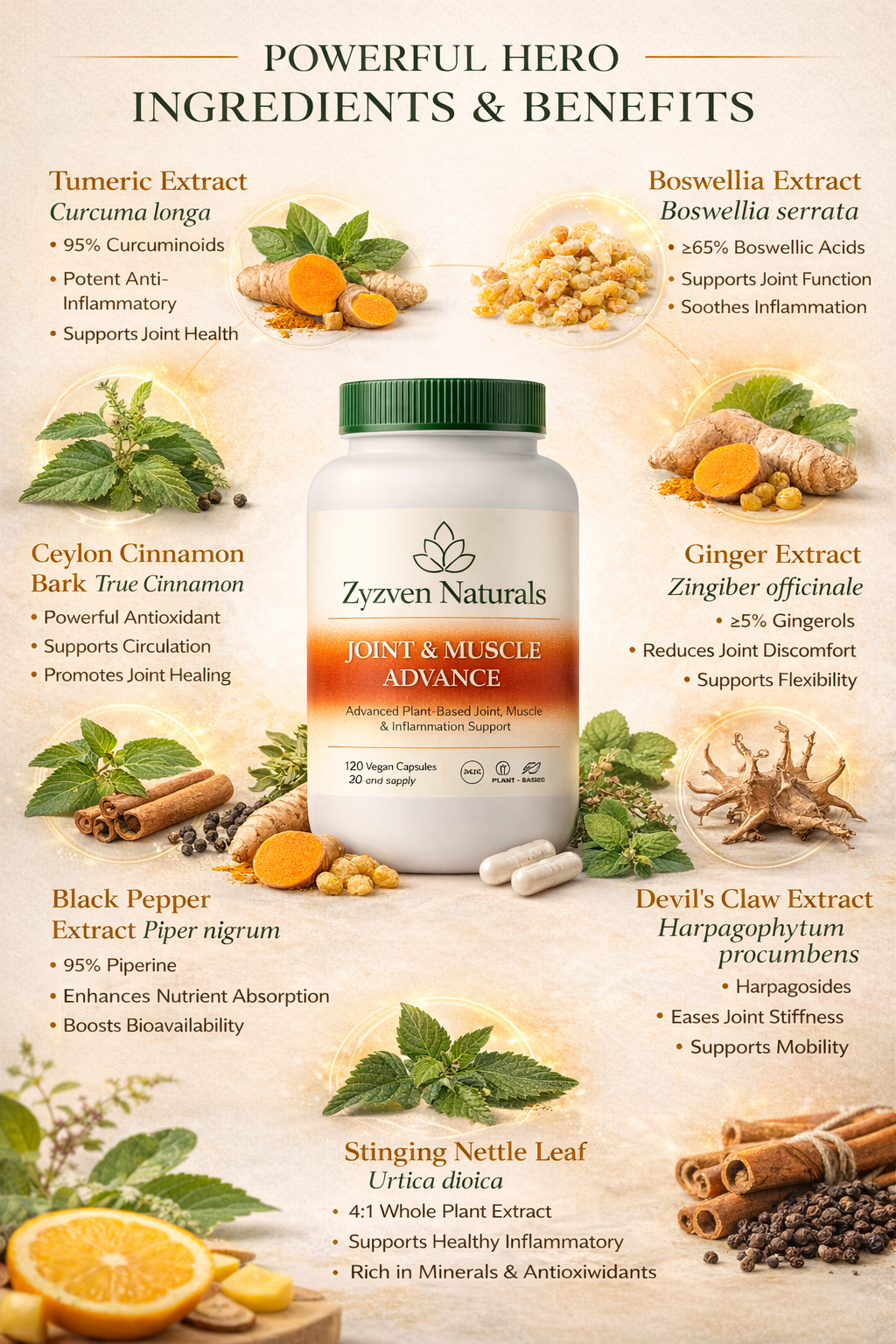 Zyzven Naturals Joint & Muscle Advance – Clinical-Strength Plant-Based Joint, Muscle & Inflammation Support (120 Capsules)