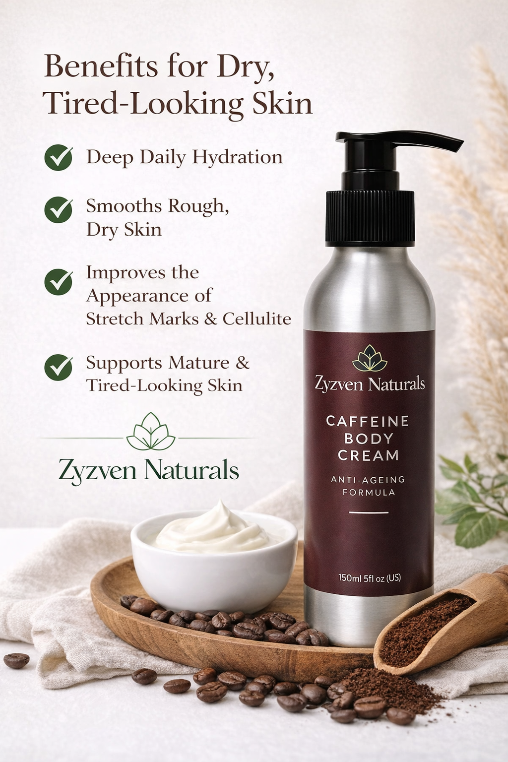 Zyzven Naturals Coffee Body Moisturiser 150ml – Handmade Hydrating Body Cream
