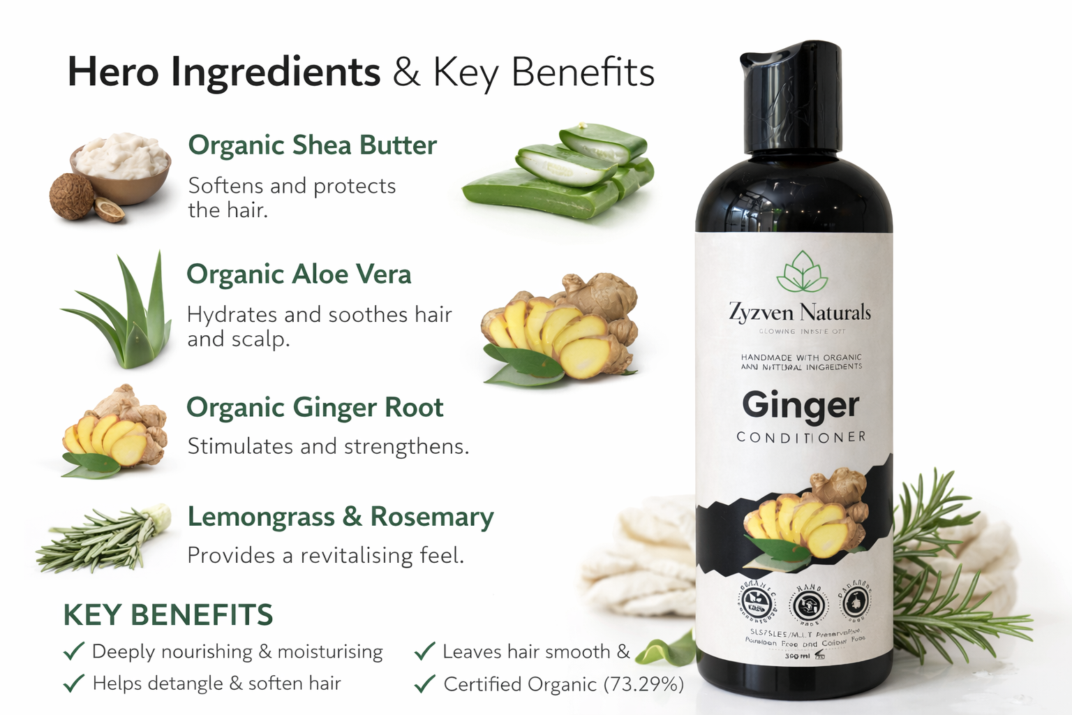 Zyzven Naturals Ginger Conditioner – Certified Organic | 300 ml