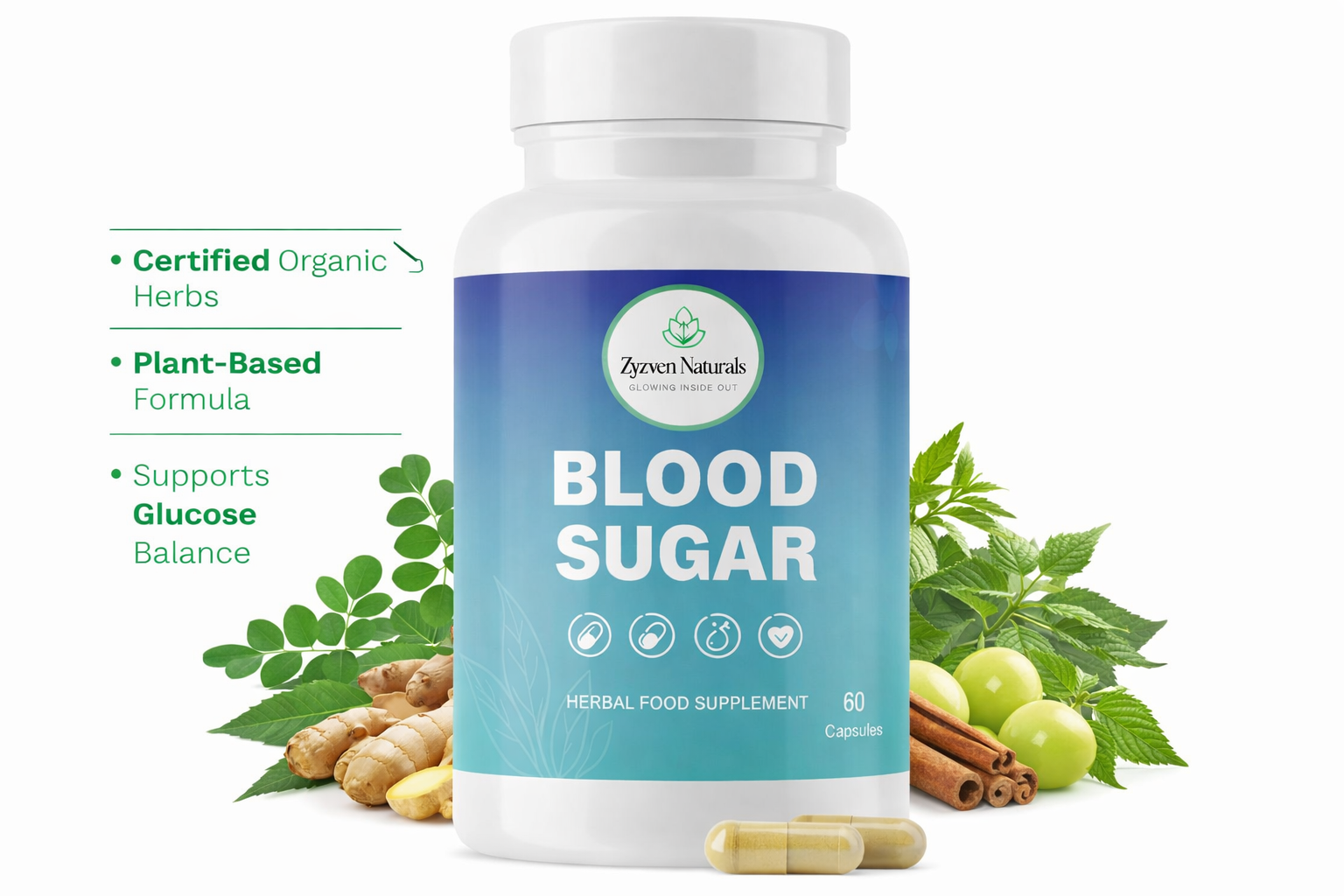 Zyzven Naturals Blood Sugar Control Capsules – 60 Count
