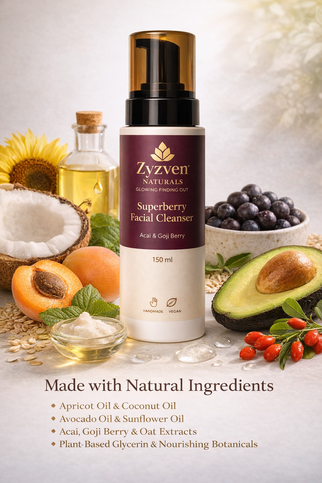 Zyzven Naturals | Superberry Facial Wash – Acai & Goji Berry | 150ml
