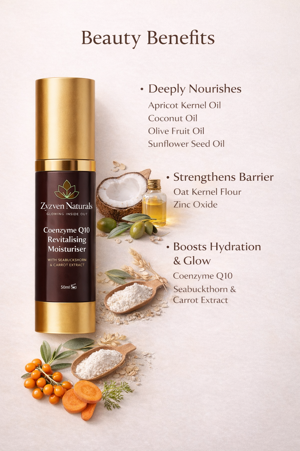 Zyzven Naturals | Coenzyme Q10 Moisturiser – Firming & Radiance Support | 50ml