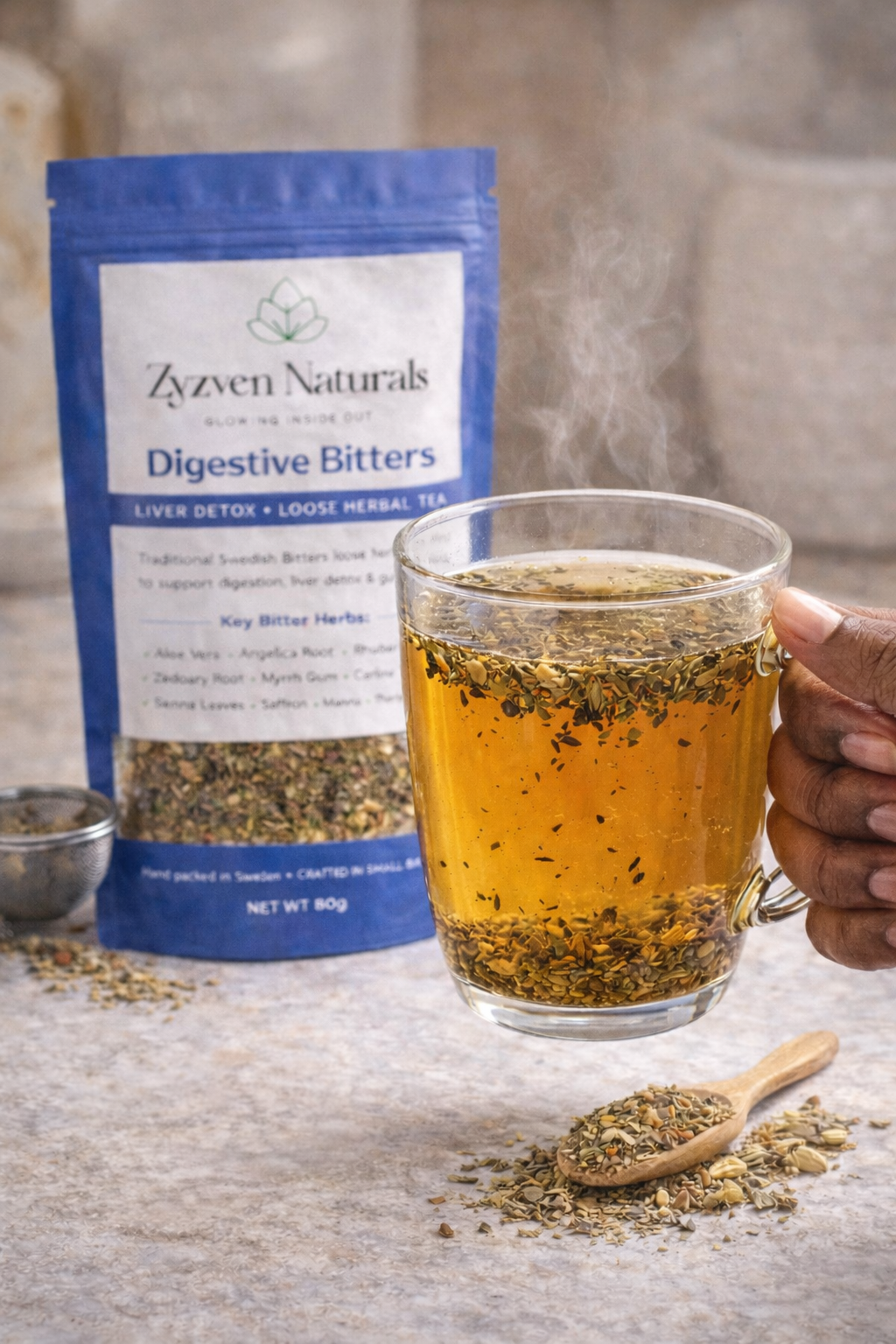 Zyzven Naturals Digestive Bitters Tea – Liver Detox Loose Herb Tea (80g)