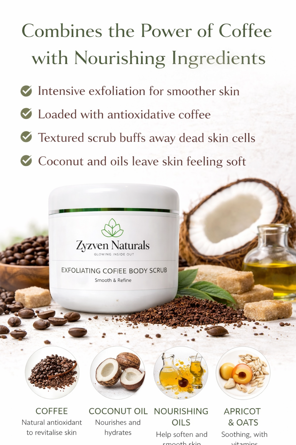 Zyzven Naturals Exfoliating Body Scrub 200g – Handmade Coffee Body Scrub
