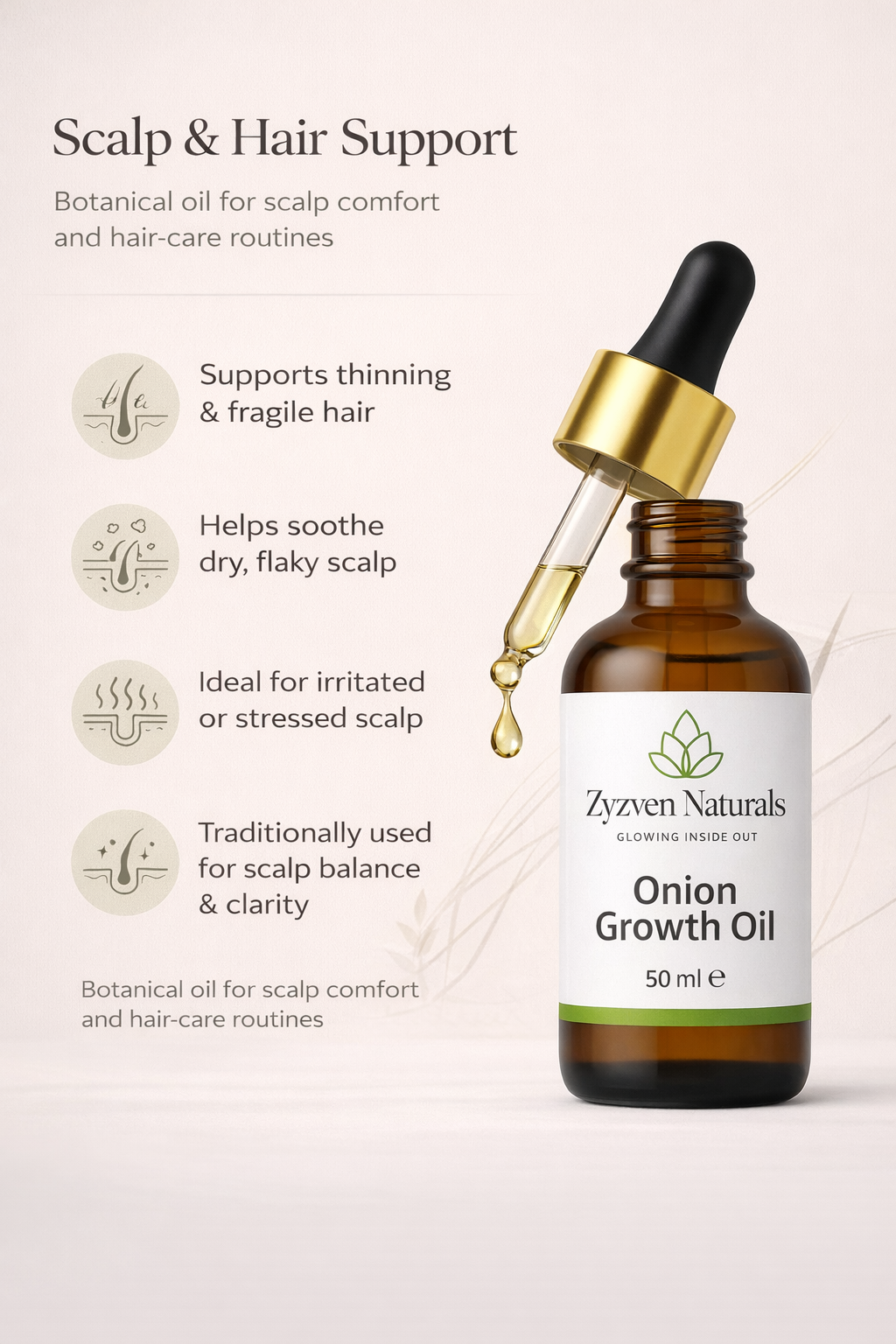Zyzven Naturals | Onion Growth Oil – Scalp & Hair Support | 50 ml