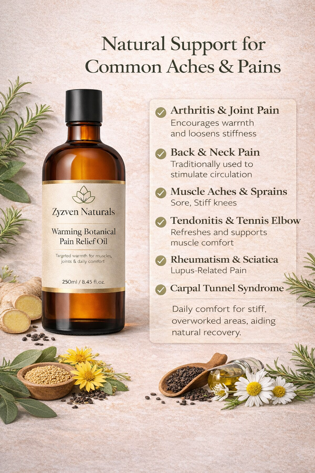 TERMAFLEX™ 250 ml Warming Botanical Pain Relief Oil – Muscles & Joints | Zyzven Naturals

