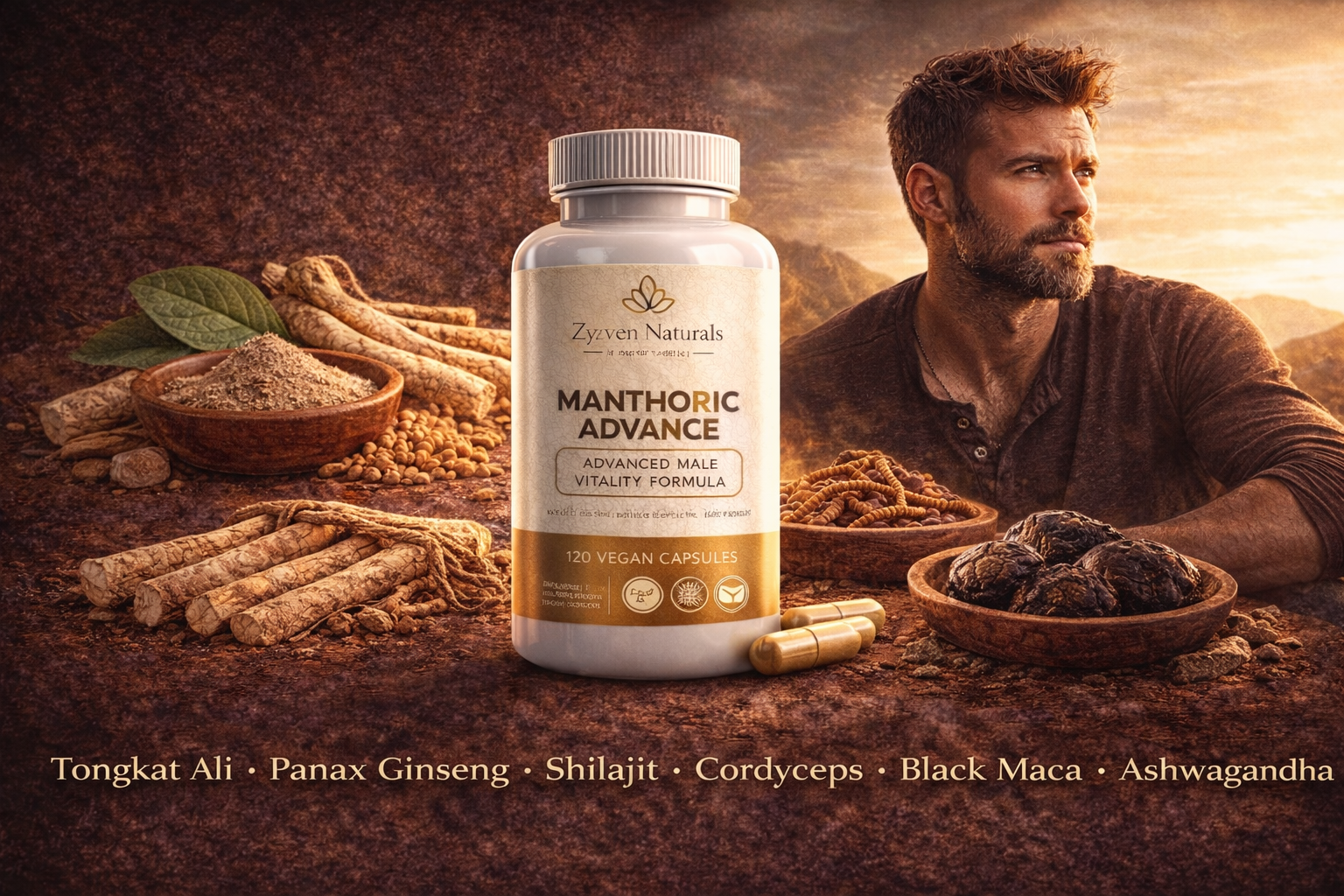 Zyzven Naturals | Manthoric Advance – Advanced Male Energy, Testosterone & Performance Formula (120 Capsules)
